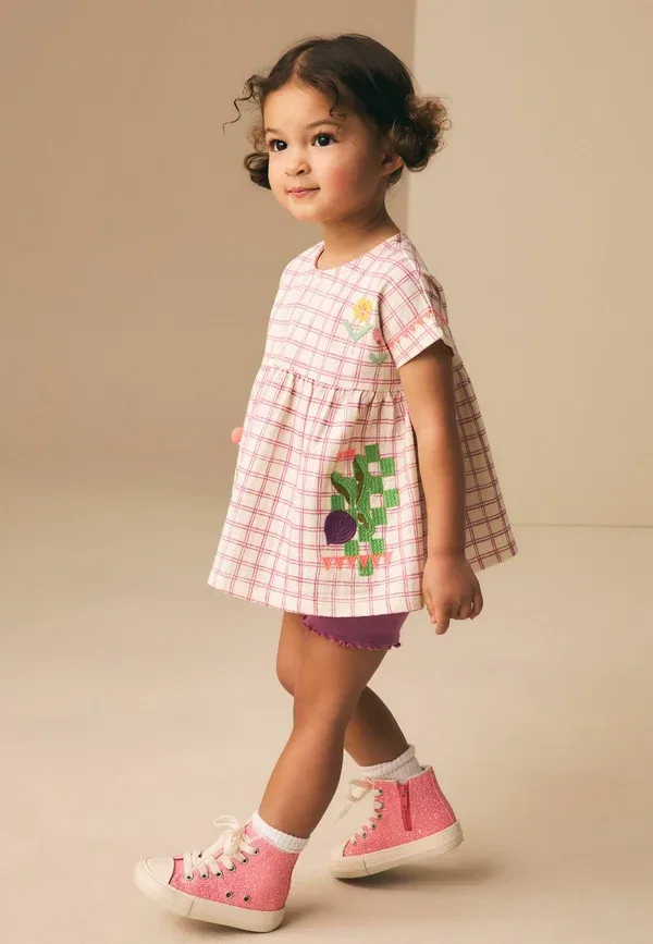 Комплект из топа с пеплумом и шорт с завышенной талией, Regular fit, Next, purple fruit embroidery, фиолетовый — фото 3