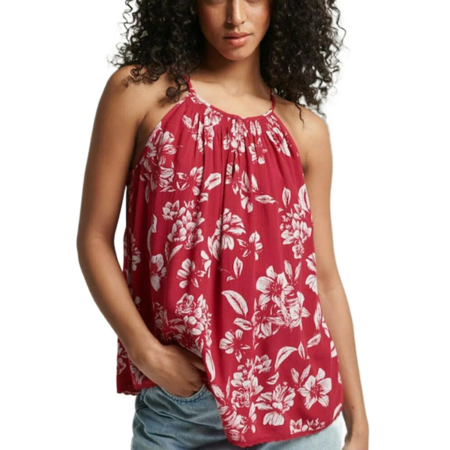 Женская блузка на тонких бретелях Vintage Beach Cami Top Superdry, Rot Hellrot Korallenrot