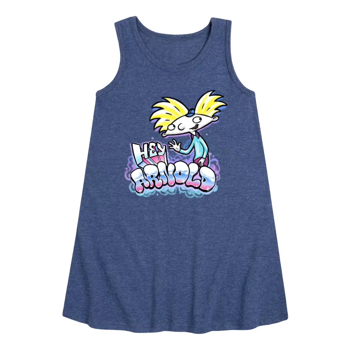 Детское платье-трапеция для девочек с принтом Airbrush Arnold Graphic Hey Arnold!, Heather Navy