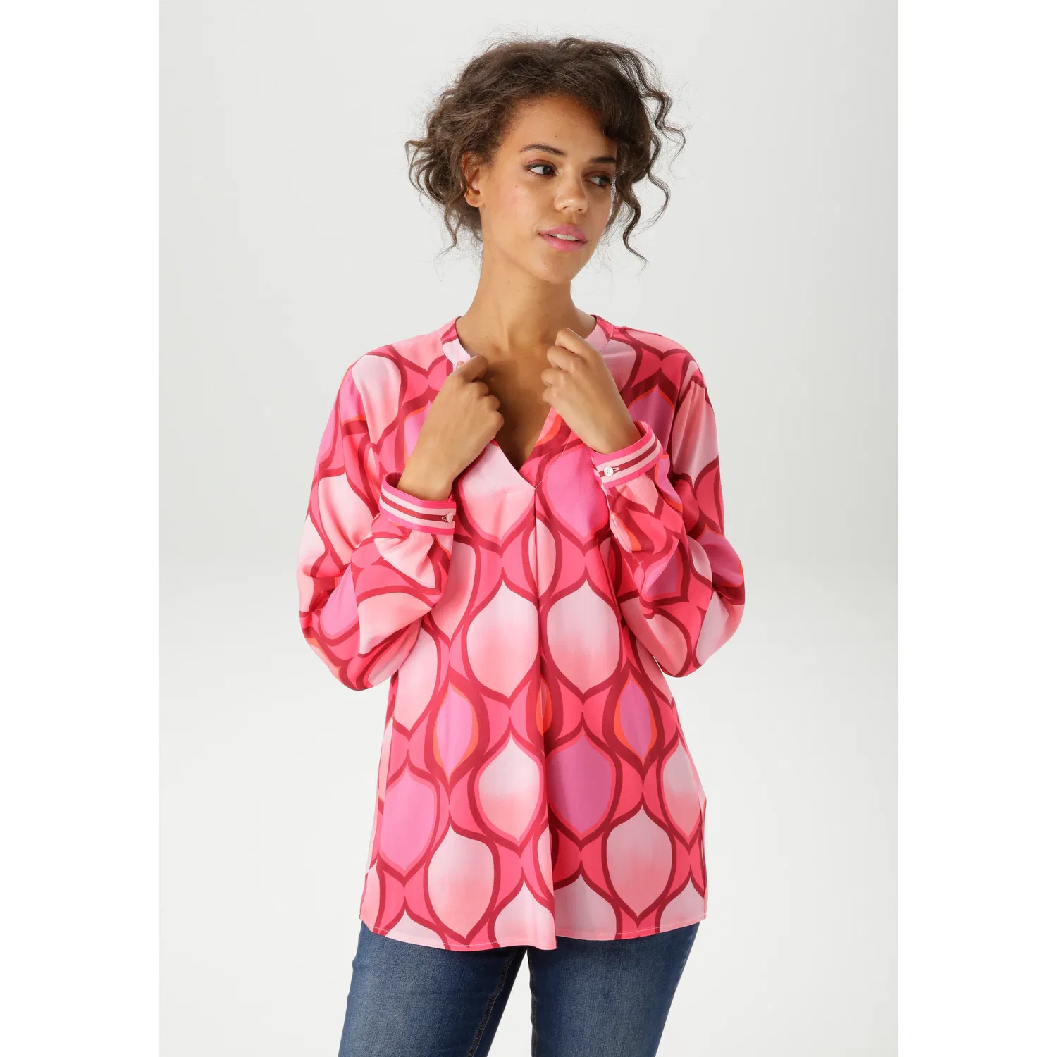 Женская блуза с графическим принтом Aniston CASUAL, Pink-Bordeaux-Lavender-Orange-Rose-Rosé-Apricot