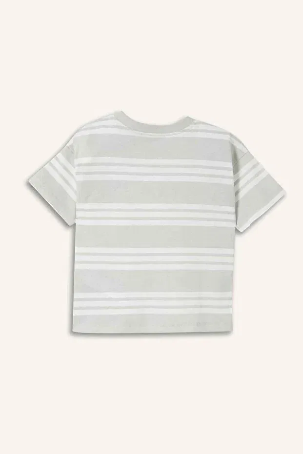 Детская футболка для мальчиков хлопковая Regular fit short sleeve gray t-shirt baby boy h4799a526sm Defacto, Green-Gn220 — фото 3