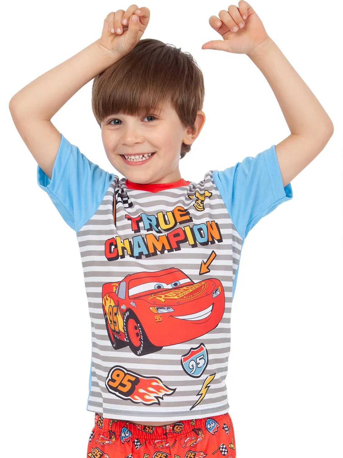 Пижама короткая с принтом Cars Character, серо-оранжевая — фото 2