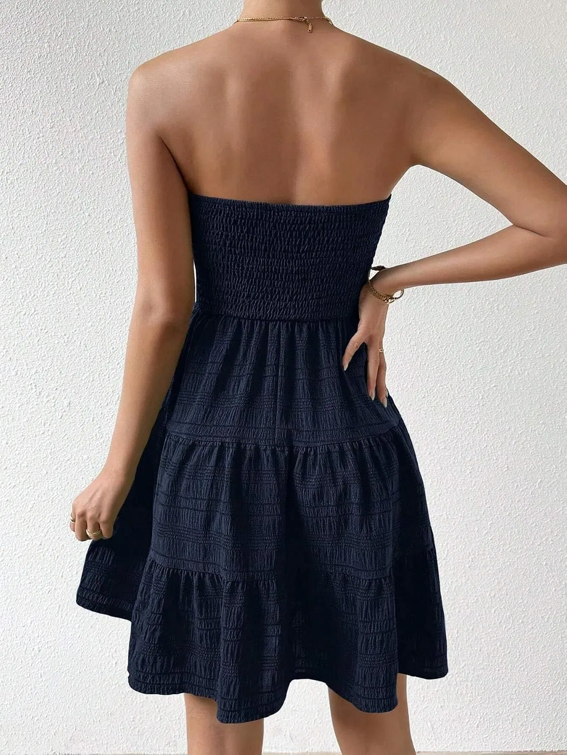 Женское летнее A-силуэта платье на бретелях с воланами, Navy Blue — фото 3