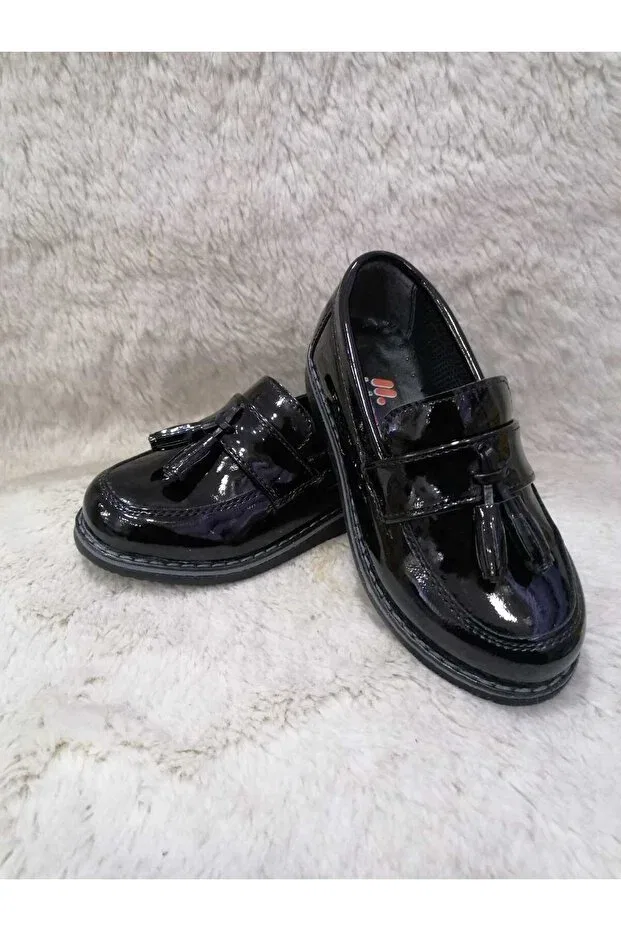 Детские туфли для мальчиков без шнурков Tasseled loafer (corcik) Özgür Kids, Black Rugan — фото 2