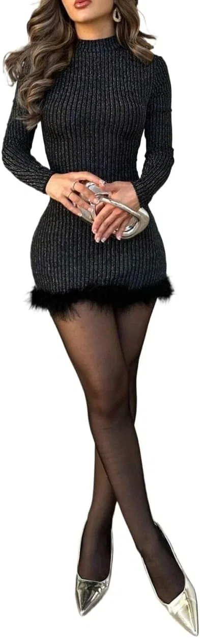 Женское облегающее платье с металлическим блеском Bodycon, Black