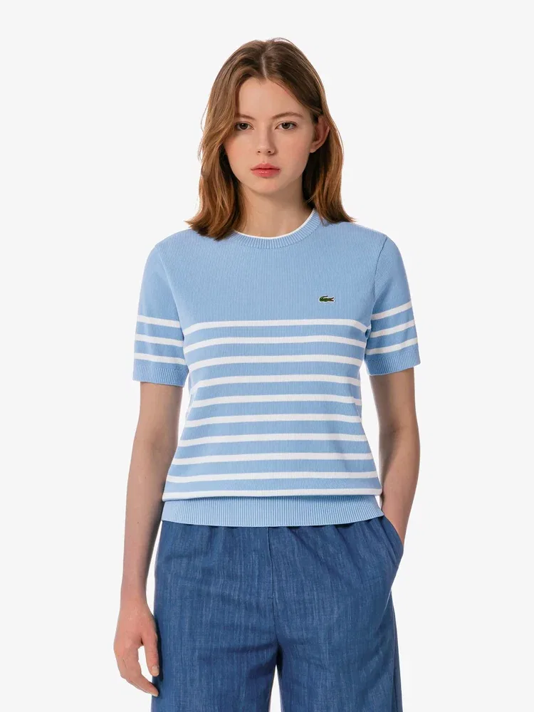 Свитер женский LACOSTE с полосками, Light Blue