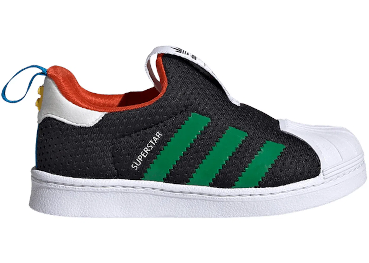 Детские кроссовки с закрытой шнуровкой Adidas Superstar 360 LEGO Black Green, Core Black/Green/Cloud White