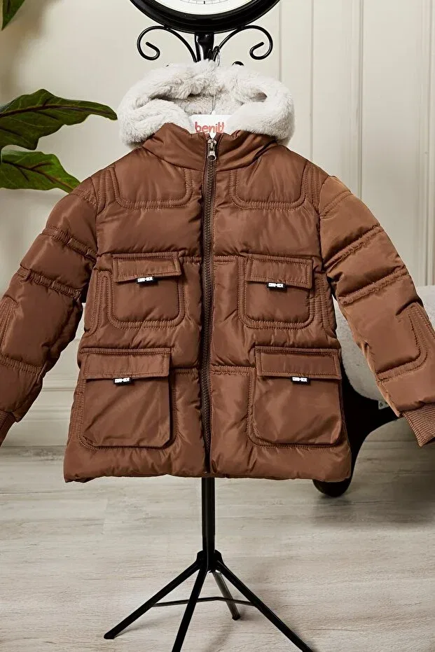 Детское пальто для девочек с капюшоном Benitto Kids, Camel