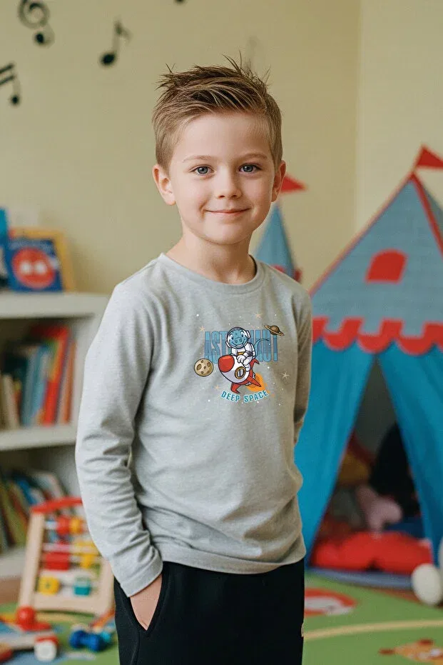 Детские свитшот для мальчиков с принтом 3-предметный набор Fyk Kids, Green-Gray-Red — фото 3