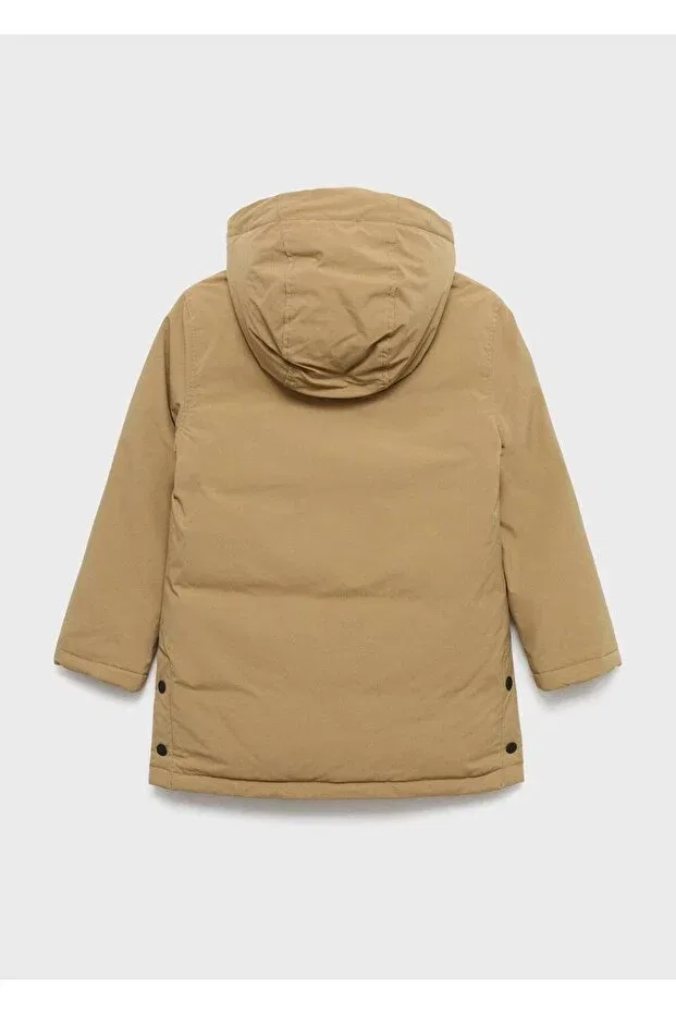 Детское пальто для девочек с капюшоном Mango Kids, Medium Brown — фото 4