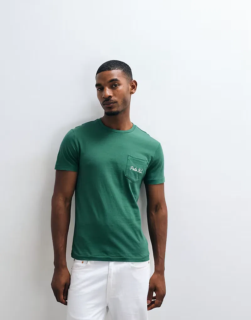 Приталенная трикотажная футболка Polo Ralph Lauren с принтом медведя, зеленый — фото 2