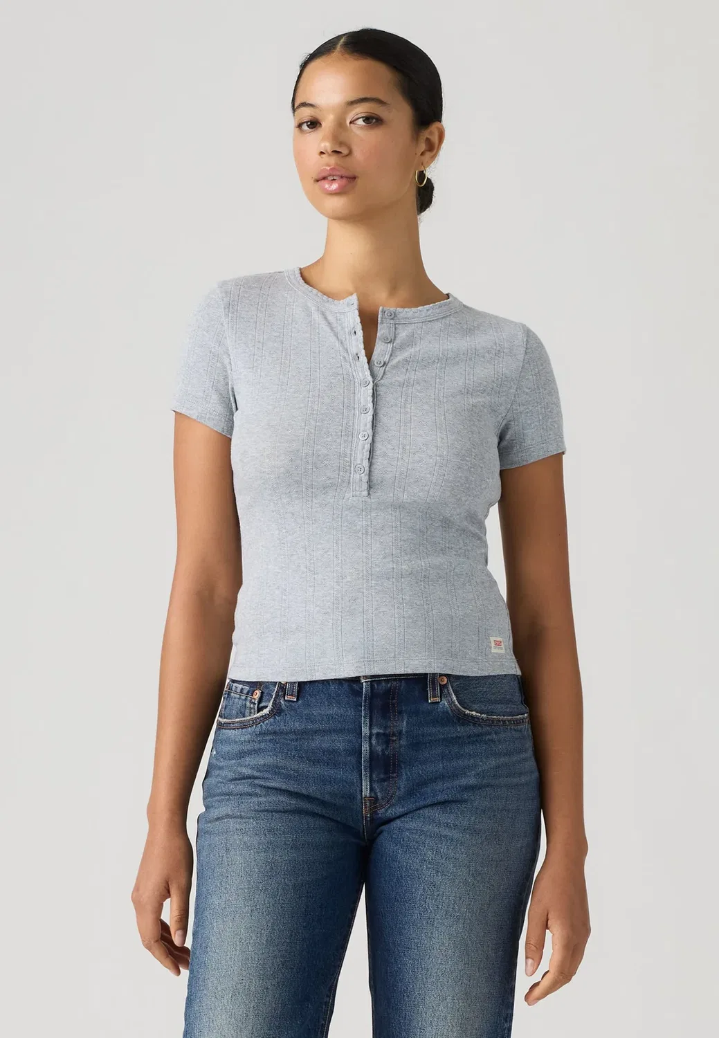 Футболка из тонкой ткани с ажурным узором - базовая футболка Levi'S, Heather Gray — фото 2