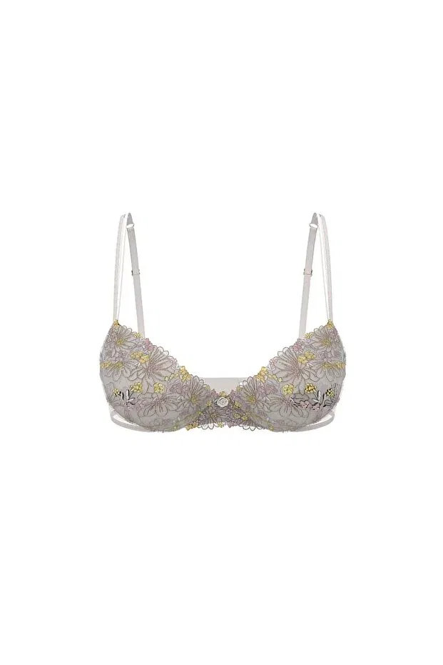 Женский бюстгальтер с цветочным принтом Embroidered lightly padded demi bra Victoria'S Secret, Blue White — фото 3
