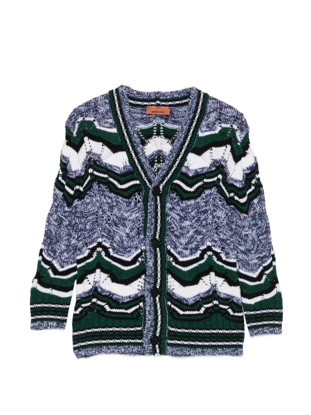Кардиган с V-образным воротом и зигзагообразным узором Missoni Kids, синий