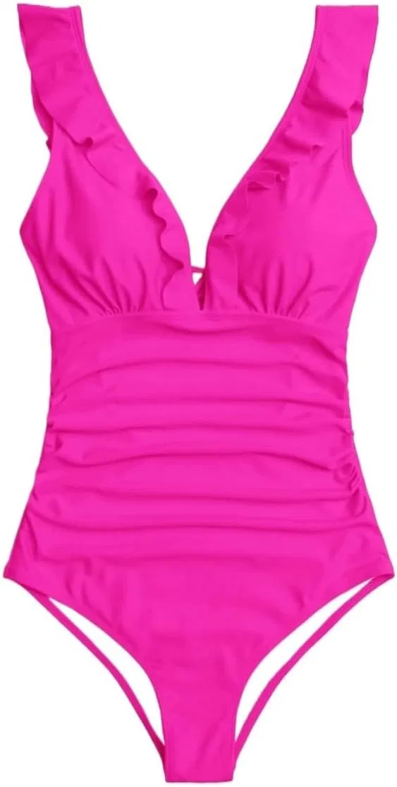 Женский цельнокроеный купальник с рюшами и драпировкой, Hot Pink