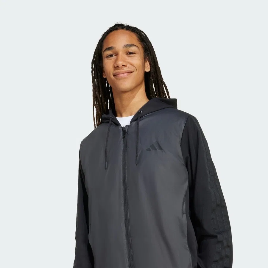 Мужская утепленная куртка с капюшоном CLIMAWARM 3-Stripes adidas, Черный — фото 4