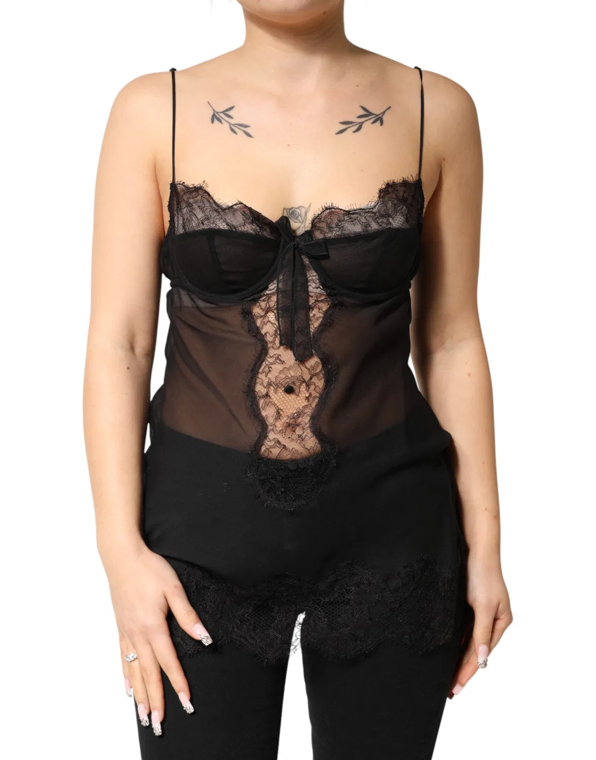 Женский топ-комбинация с кружевной отделкой Lingerie Top Dolce & Gabbana, Black