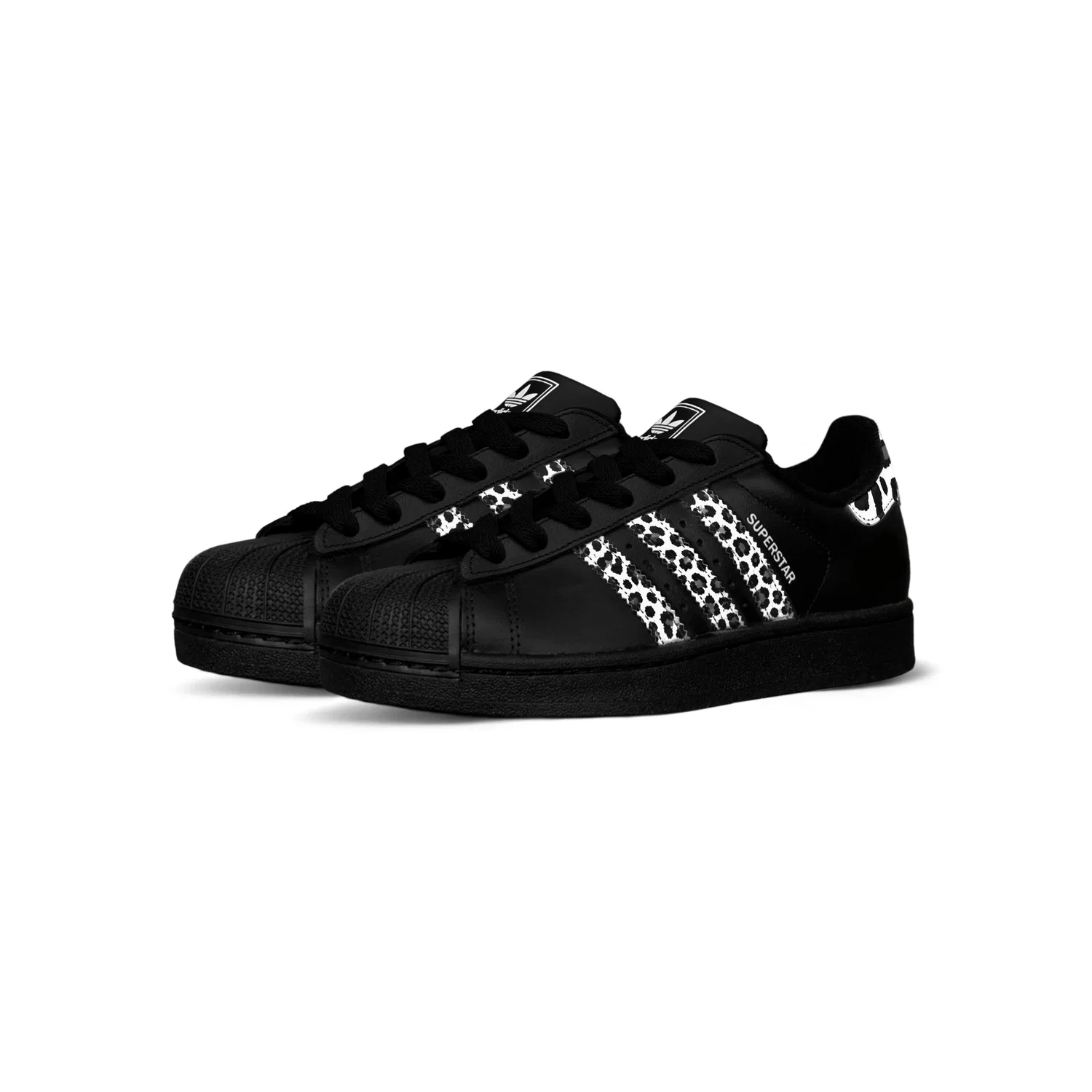 Детские кроссовки с леопардовым принтом, Adidas Originals Superstar 2, Black White Leopard Print — фото 4