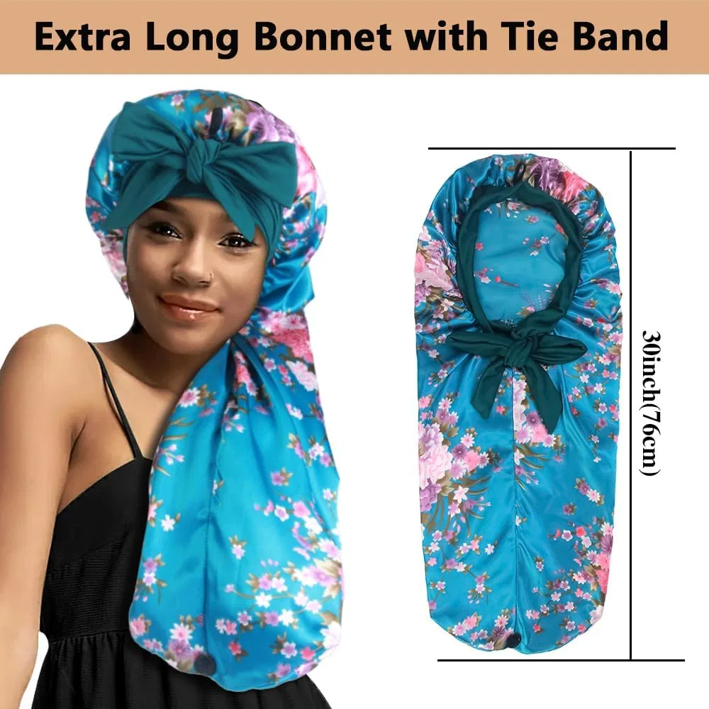 Шапочка для душа Satin Bonnet с завязками, Heniho, J - Black, Blue Floral — фото 2