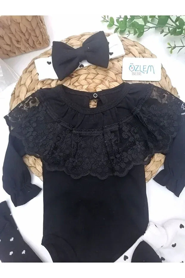 Детский комплект для новорожденных с принтом Özlem Bebe, Black — фото 4