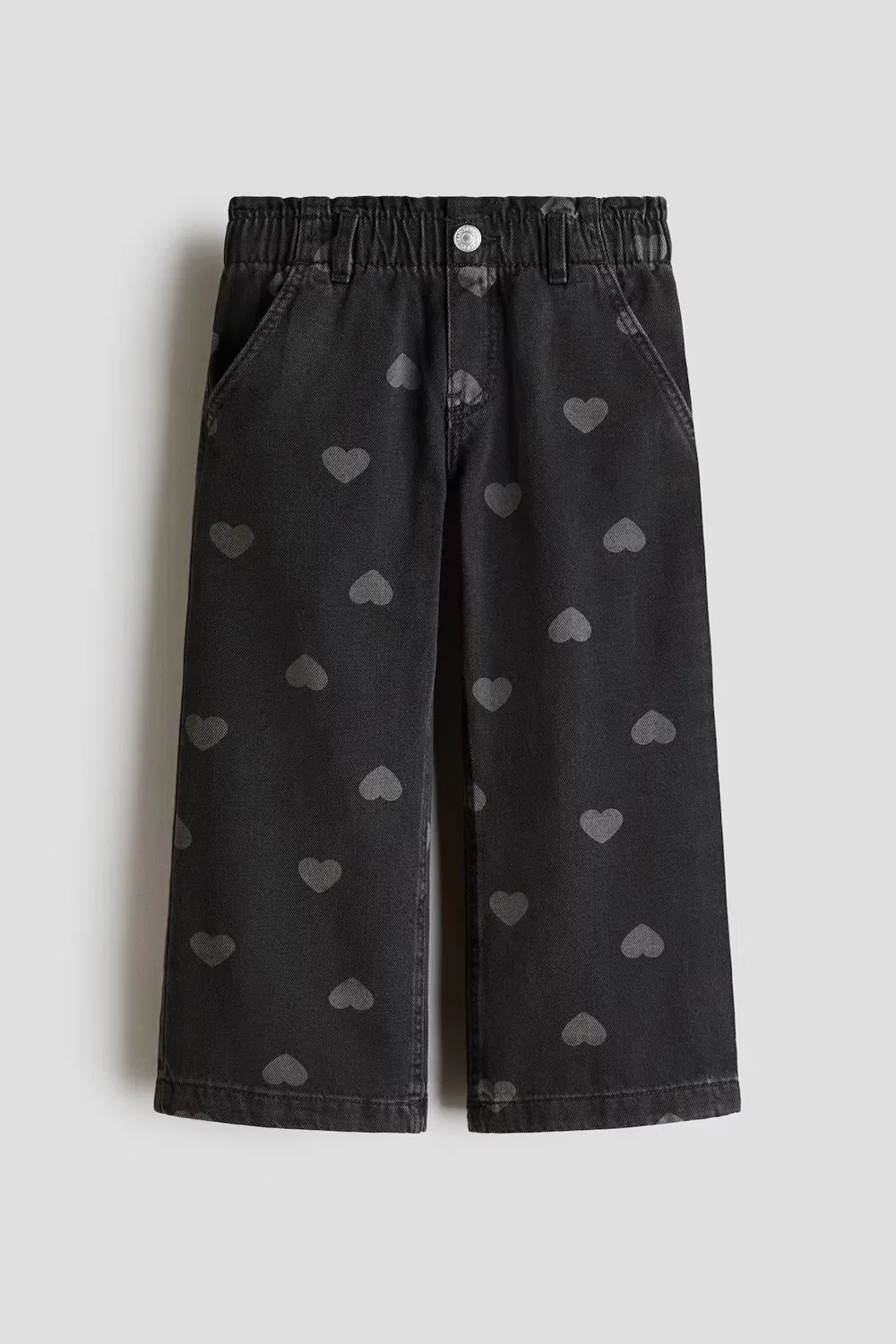 Свободные джинсы с широкими штанинами H&M, Denimschwarz/Herzen — фото 4