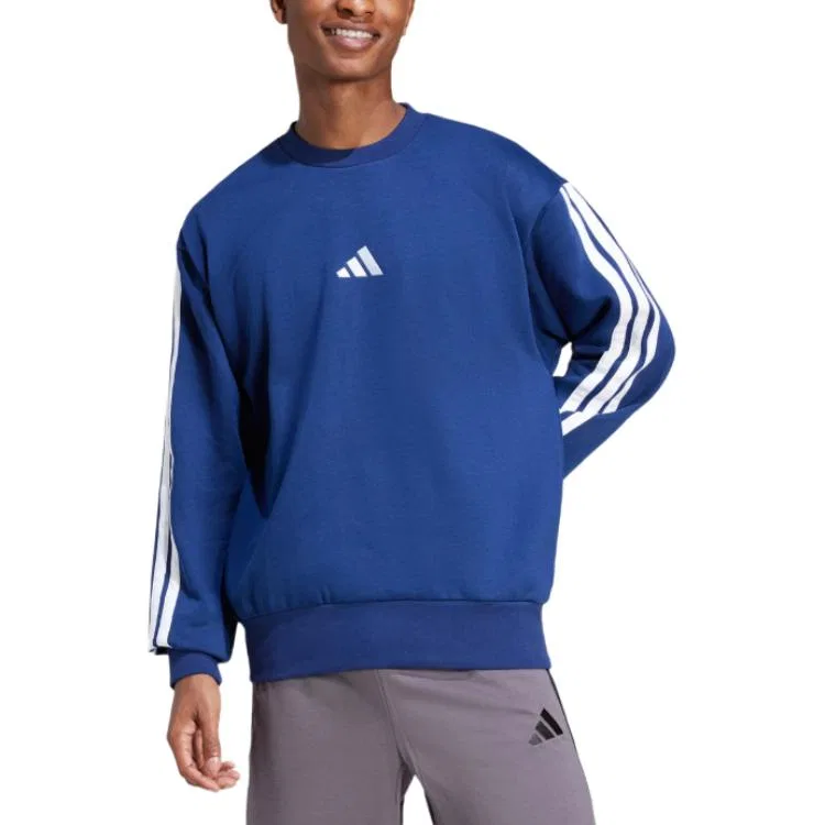 Мужской свитшот из флиса с принтом 3 полосы Adidas, Dark Blue — фото 2