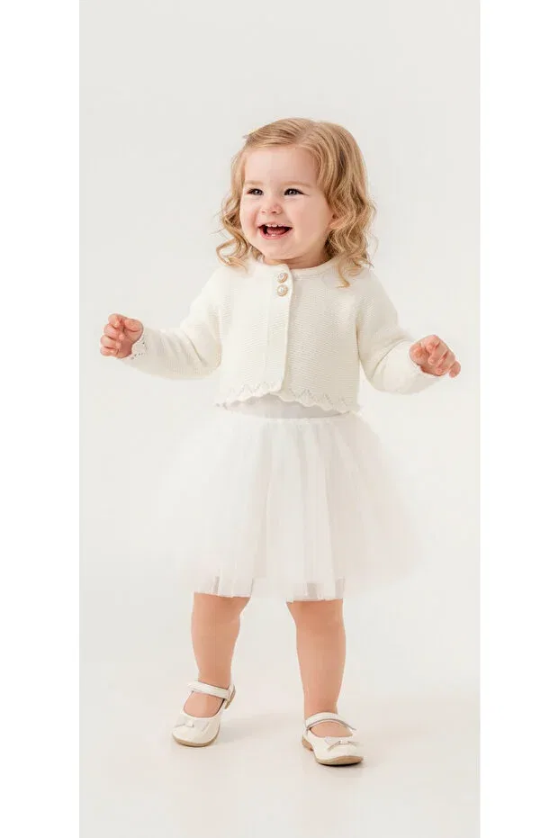 Детское платье для девочек с длинным рукавом Mnk Baby&Kids, Ecru — фото 2