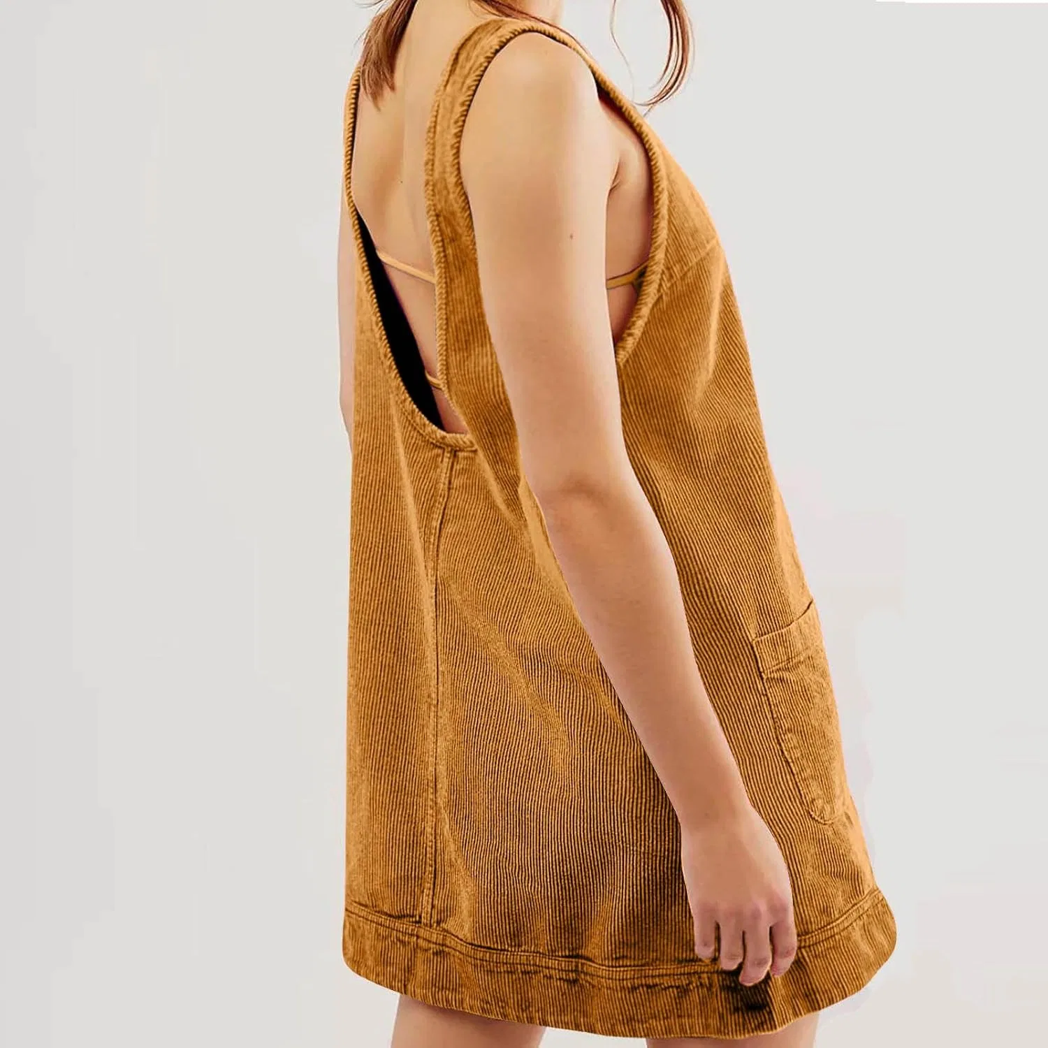 Женское вельветовое платье-комбинезон Corduroy Overall Tank Dress, Orange — фото 2