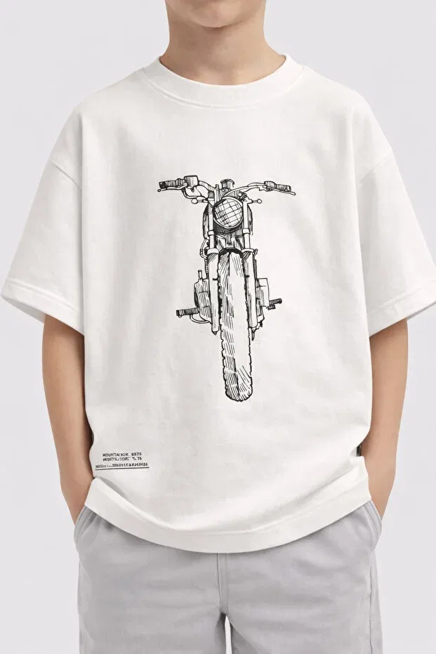 Детская футболка с принтом Motorcycle Printed Boys' T-Shirt My Baby'S World, White
