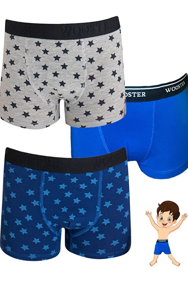 Детские боксеры для мальчиков хлопковые комплект 3 шт Wooster, Blue-Gray-Navy
