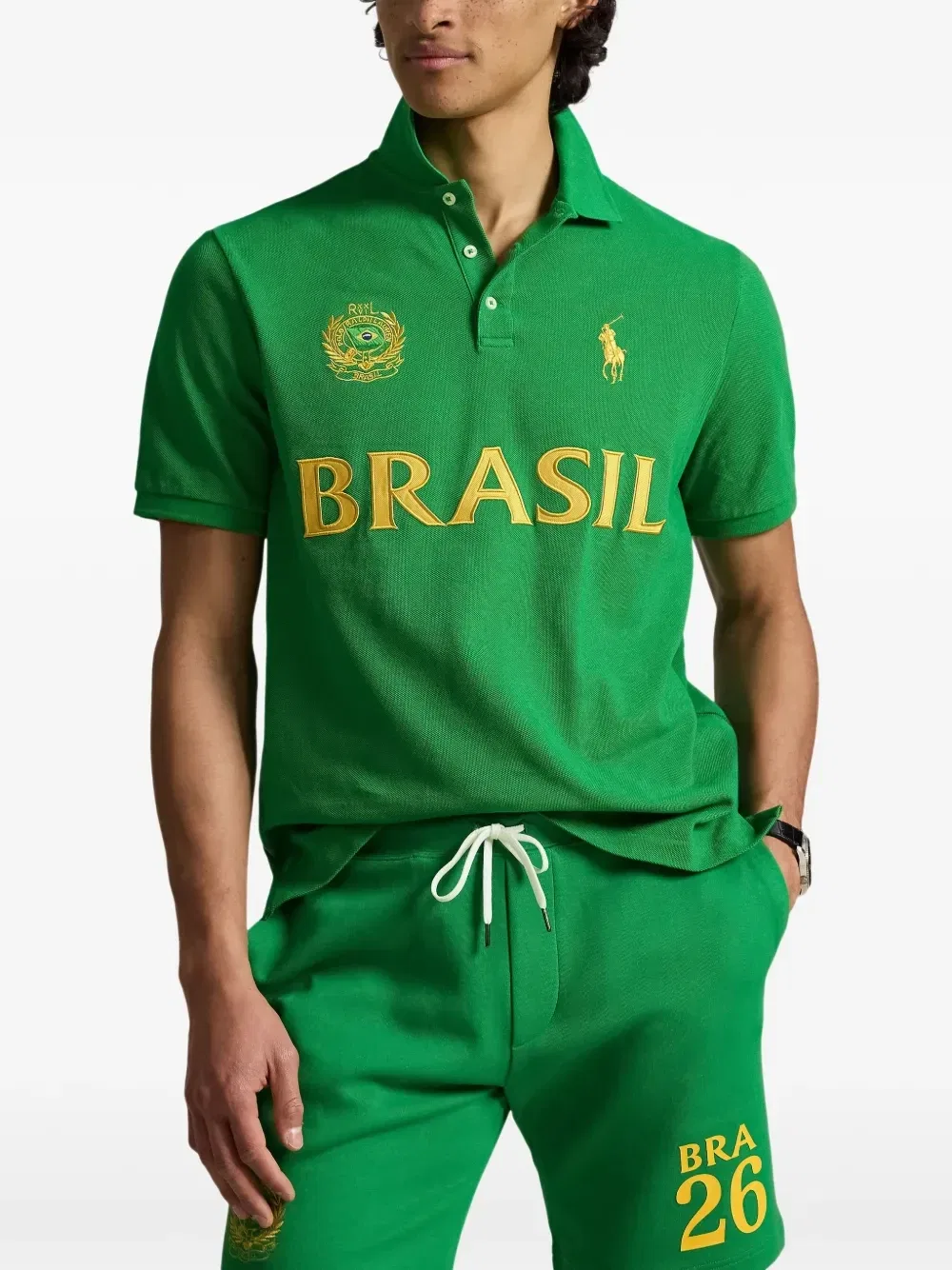 Рубашка-поло из пике с вышитым логотипом Brasil Polo Ralph Lauren, зеленый — фото 2