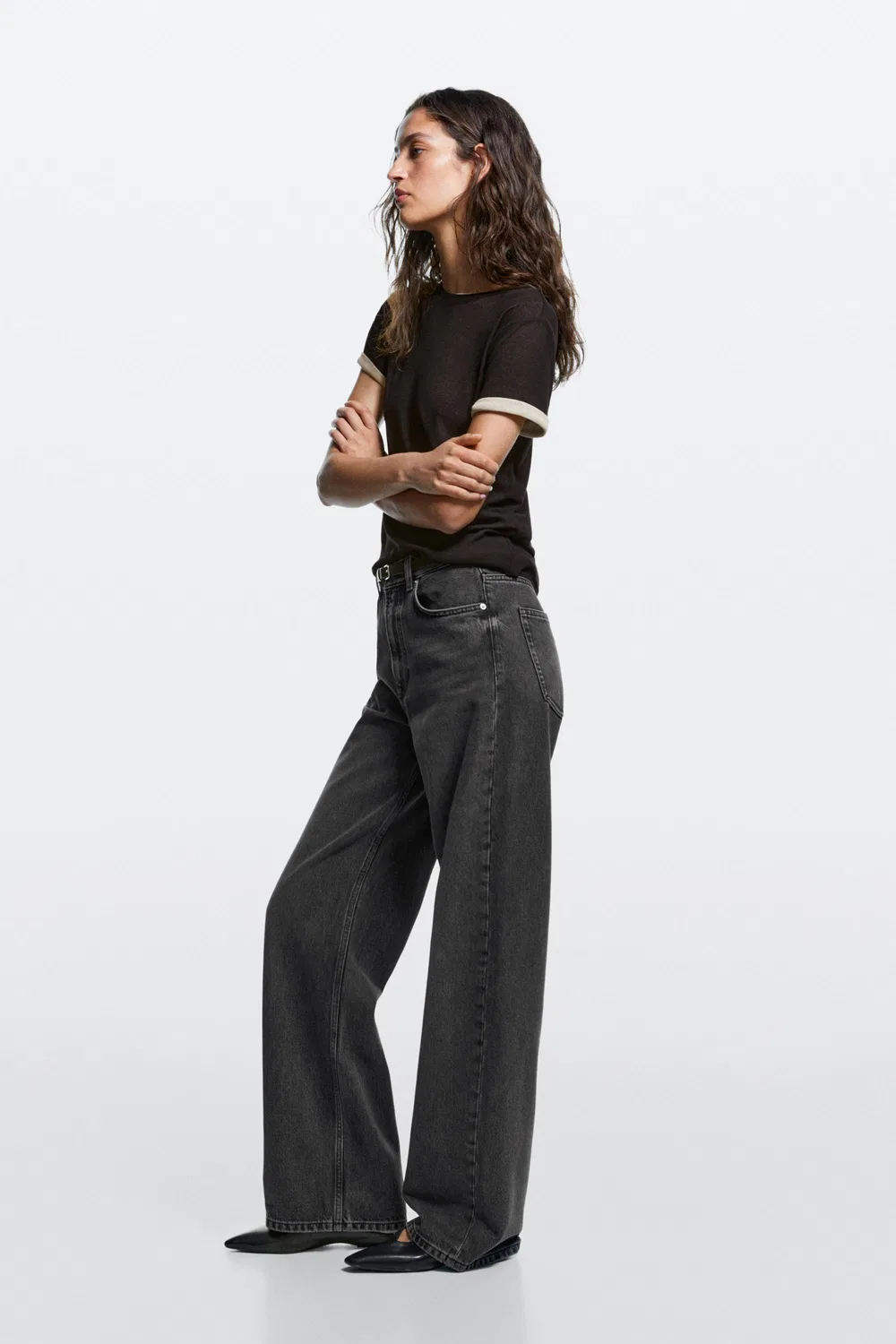 Джинсы Massimo Dutti High-Waist Wide-Leg, серый — фото 2
