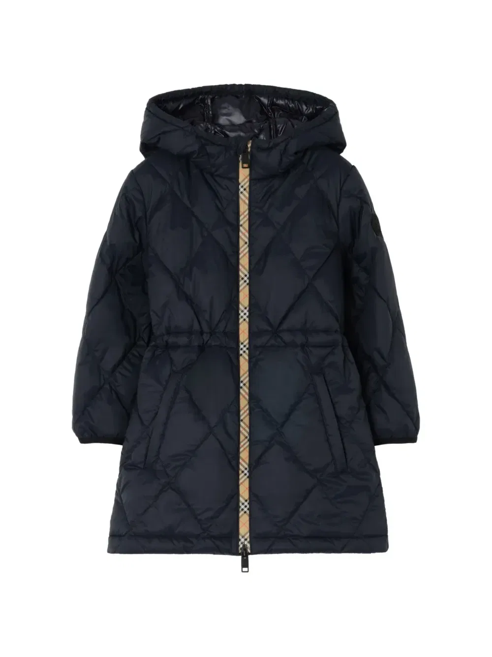 Стеганое пальто в клетку с капюшоном Burberry Kids, синий