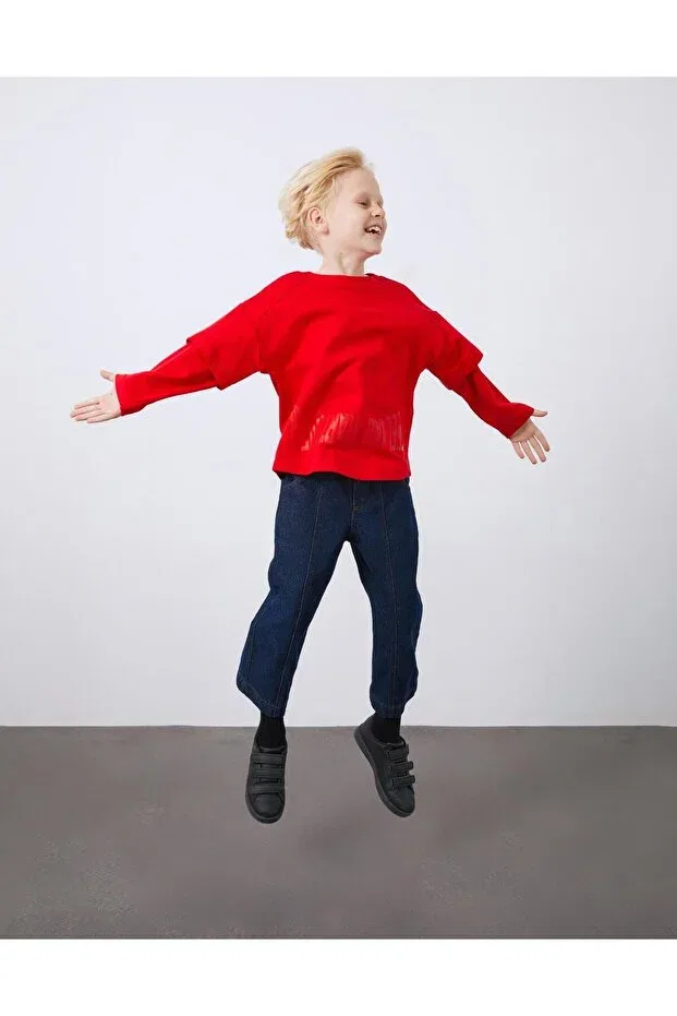 Детские свитшот для мальчиков с принтом Print detailed red boy's sweatshirt Manimani, Красный