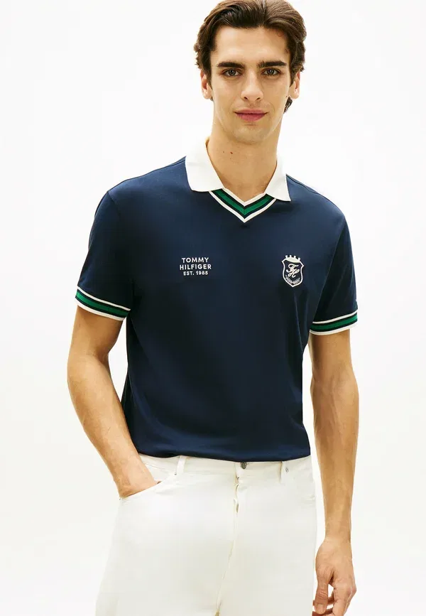 Футболка поло хлопок Tipped v-neck Tommy Hilfiger, Navy Blue, темно-синий