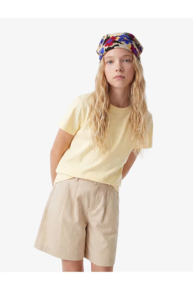 Детская футболка для девочек хлопковая Sim detailed crew neck short sleeve cotton t-shirt Koton, Yellow — фото 3