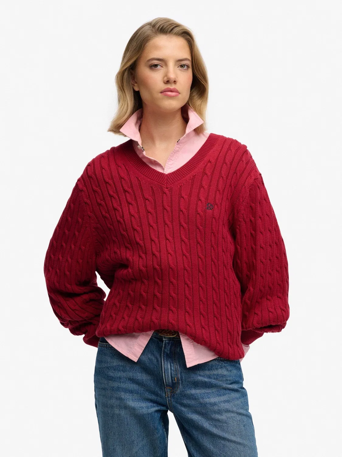 Джемпер оверсайз с V-образным вырезом Superdry Red