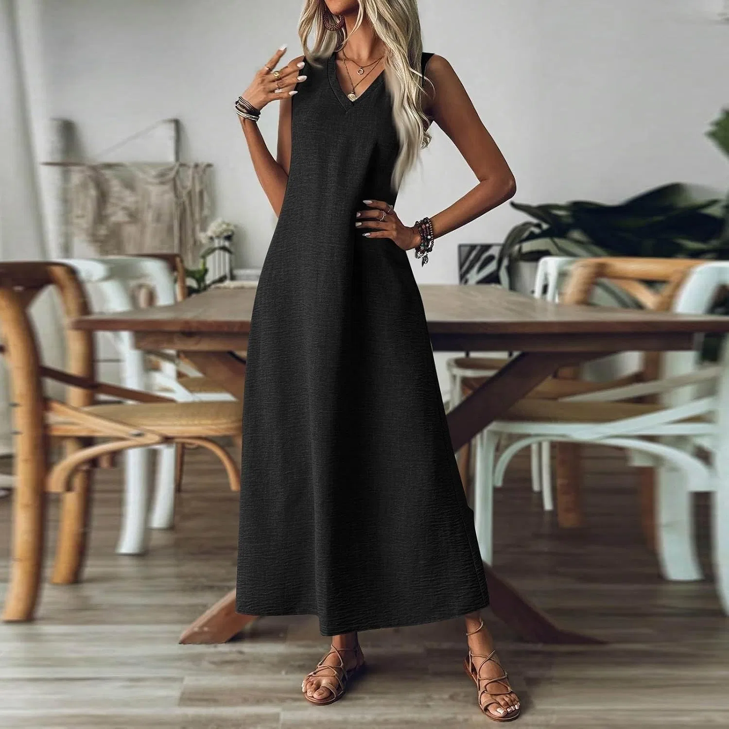 Женское пляжное макси-платье свободного кроя, Black — фото 4