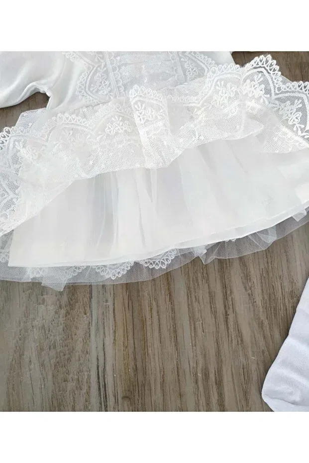 Детское платье для девочек кружевное с длинным рукавом Bebe Kervanı, White — фото 3