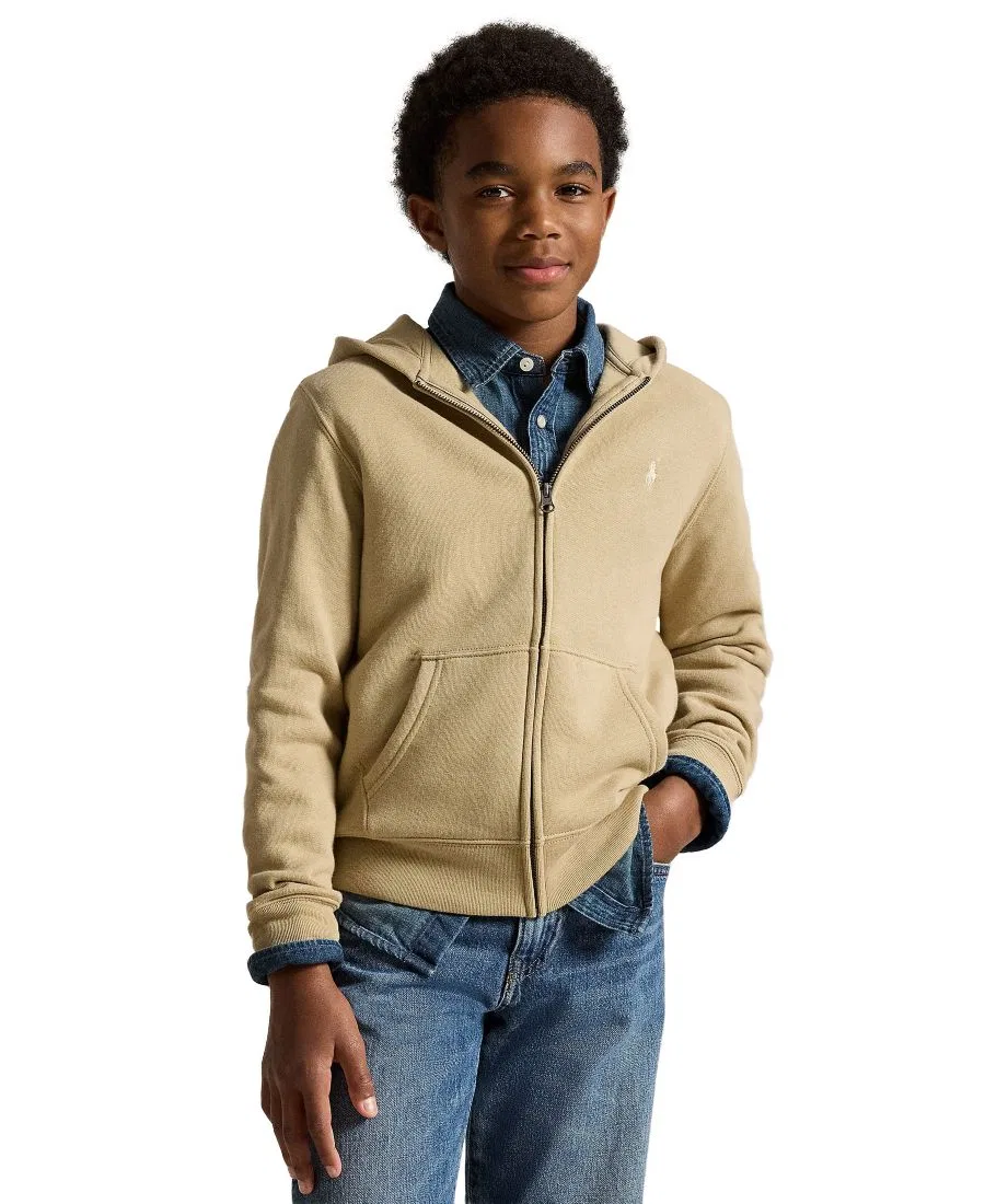 Детский худи на молнии с капюшоном, длинным рукавом, из флиса Polo Ralph Lauren, Classic Khaki