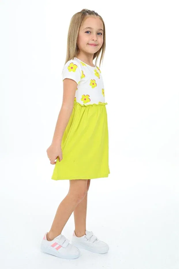 Детское платье для девочек с принтом Floral Print Dress With Skirt Garnish Toontoy, Green — фото 3