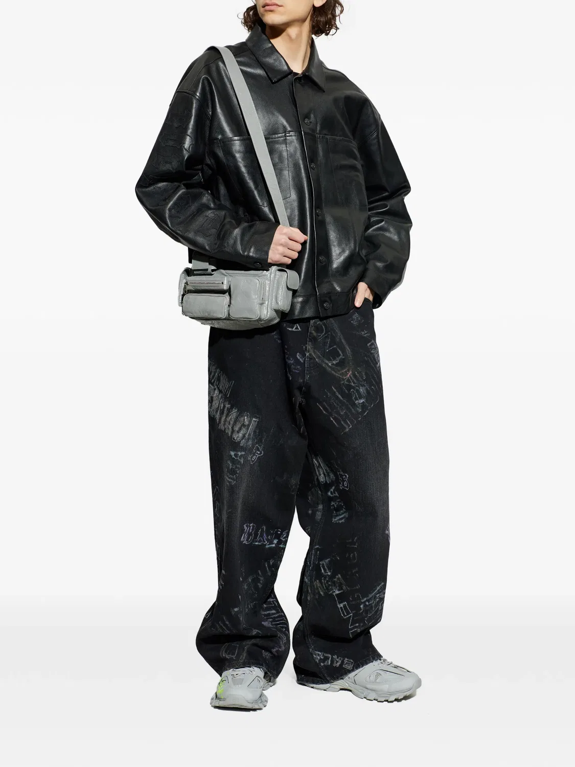 Кожаная рубашка-жакет черная Balenciaga, черный — фото 2