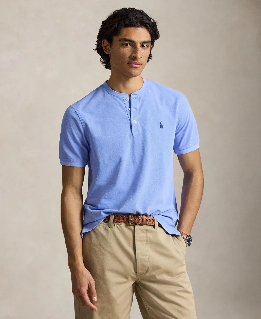 Мужская футболка-поло с воротником-хенли из сетки Featherweight Mesh Henley Polo Ralph Lauren, Canvas Blue