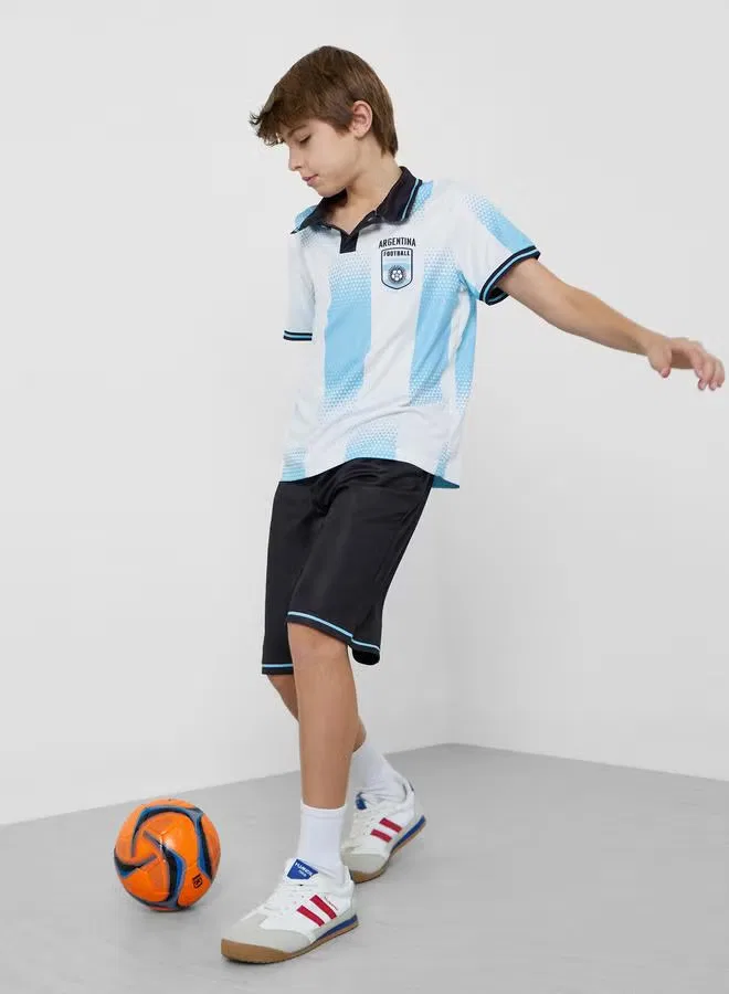 Комплект футболка-поло и шорты с принтом Argentina Jersey Fifa Football Styli, синий