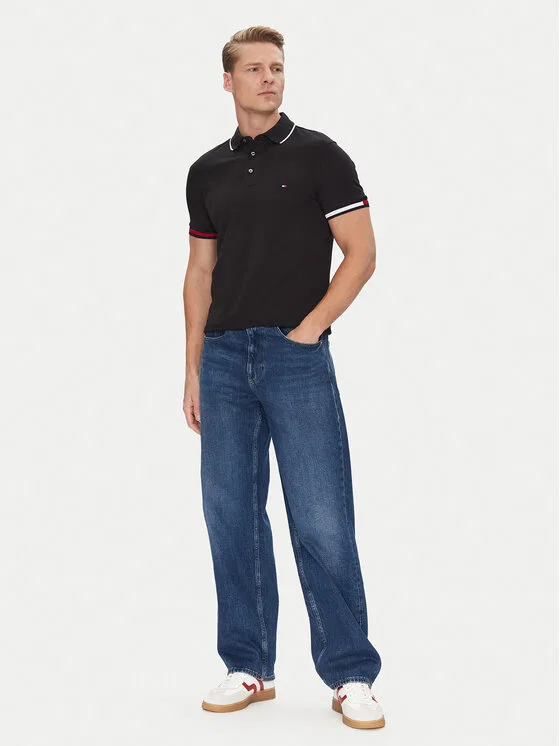 Поло slim fit Flag Cuff Tommy Hilfiger, черный — фото 2