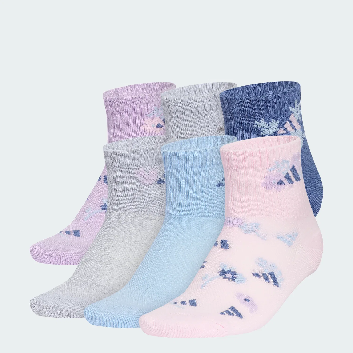 Детские носки-следки с принтом комплект 6 пар adidas, Powder Plum / Glow Blue / Clear Pink