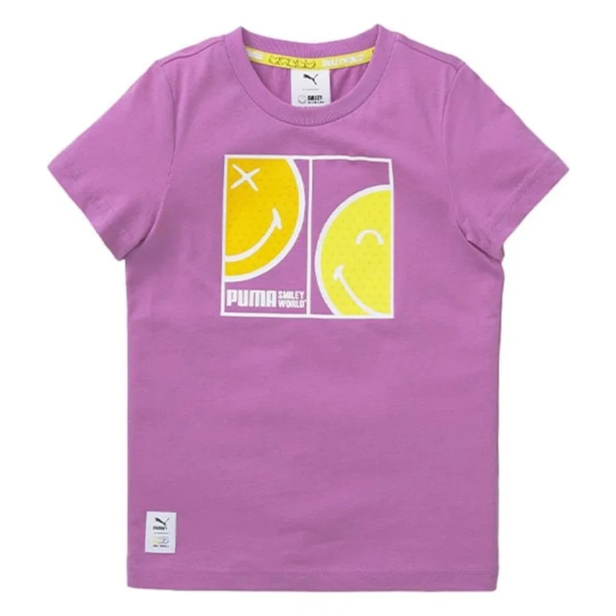 Детская футболка с принтом Smile World Puma, Розовый