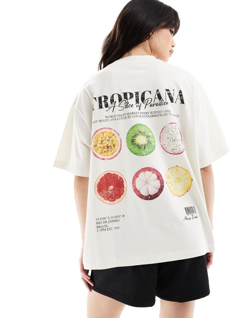 

Кремовая футболка бойфренда ASOS DESIGN с принтом Tropicana на спине