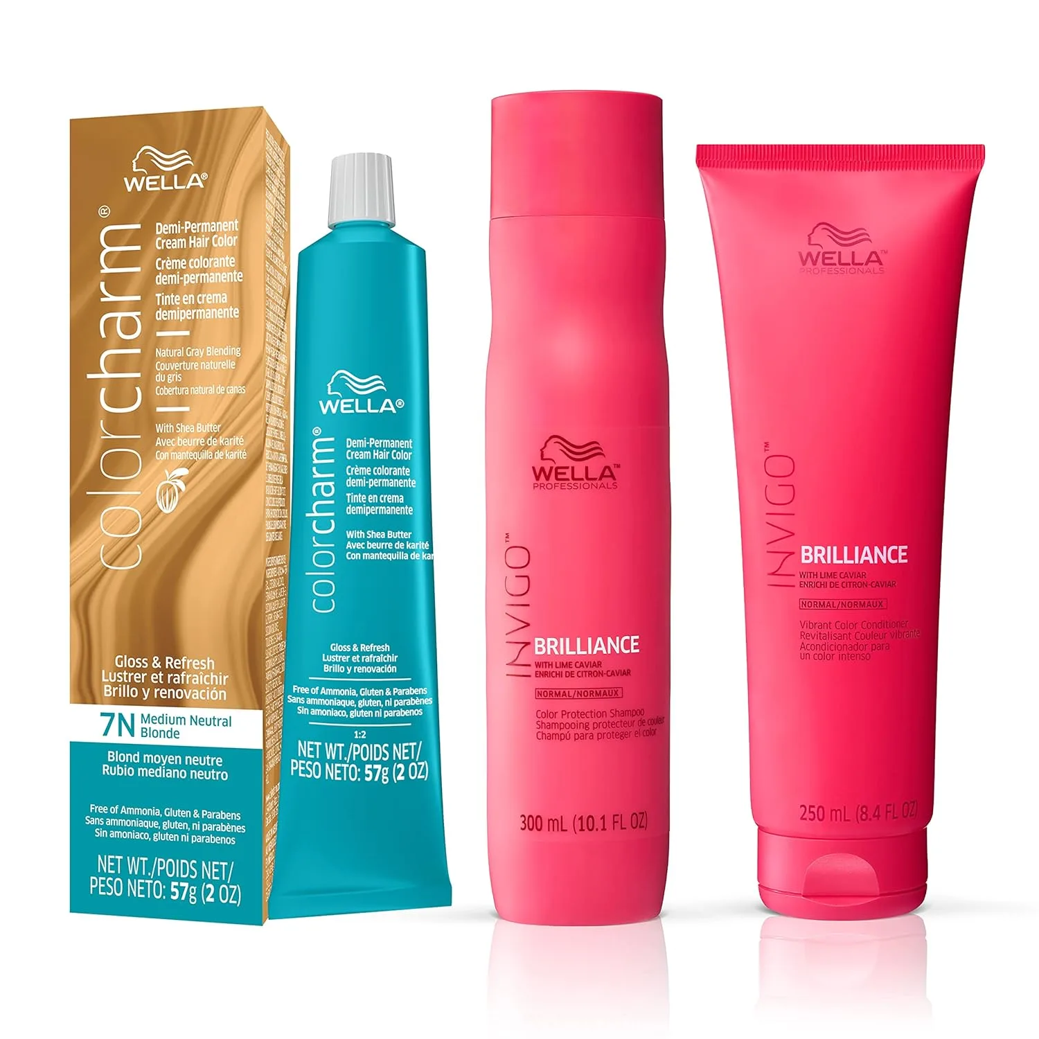 Шампунь и кондиционер Wella Professionals Invigo Brilliance Color Protection для тонких волос, полуперманентная краска для волос ColorCharm, краска для закрашивания седины, придает блеск, 7N