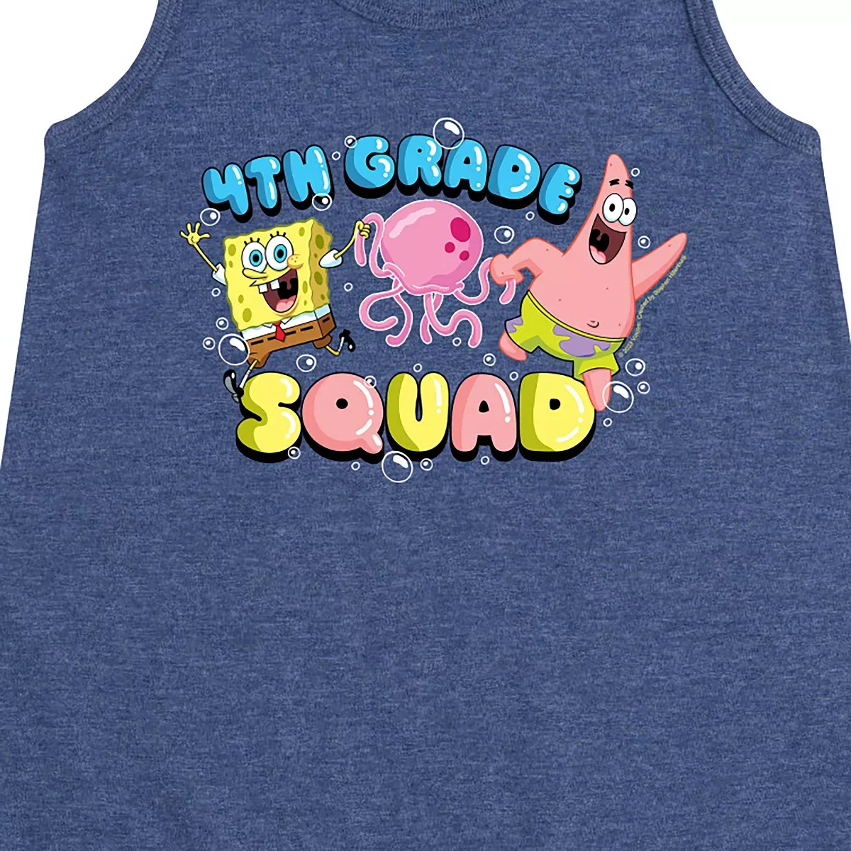 Детское платье-трапеция без рукавов с принтом SpongeBob SquarePants - 4th Grade Squad SpongeBob SquarePants, Heather Navy — фото 2